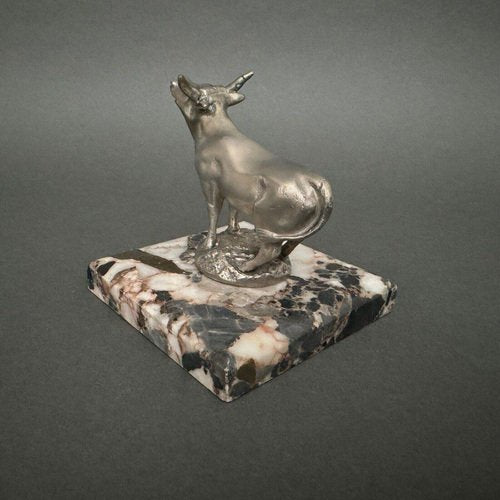 Mascot Cow in Silvered Bronze by H. Payen