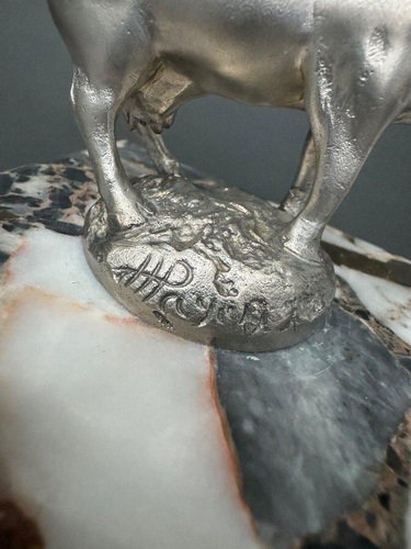 Mascot Cow in Silvered Bronze by H. Payen