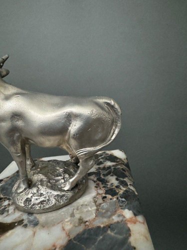 Mascot Cow in Silvered Bronze by H. Payen