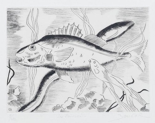 Maurice Bouval - Fish - Original Etching - 1960s-ZCI-823532