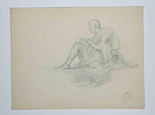 Maurice Chabas, Figure of Man, Pencil Drawing, Early 20th-Century-ZCI-1264845