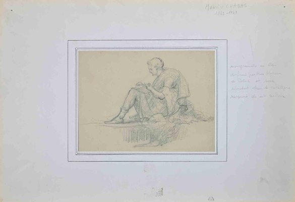 Maurice Chabas, Figure of Man, Pencil Drawing, Early 20th-Century-ZCI-1264845