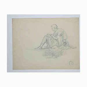 Maurice Chabas, Figure of Man, Pencil Drawing, Early 20th-Century-ZCI-1264845