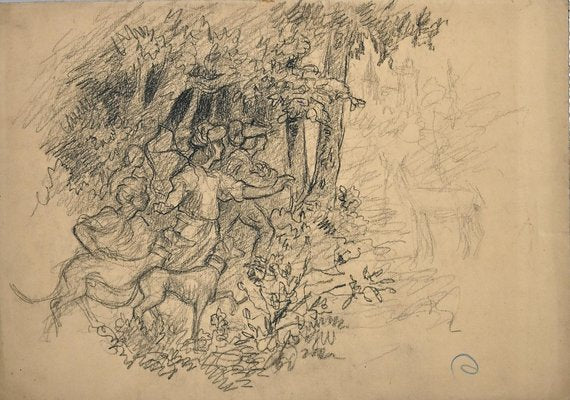 Maurice Chabas, Into the Wood, Original Pencil Drawing, Early 20th-Century-ZCI-1257804