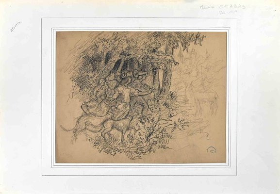 Maurice Chabas, Into the Wood, Original Pencil Drawing, Early 20th-Century-ZCI-1257804