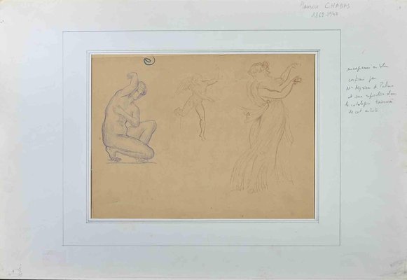 Maurice Chabas, Mythological Figures, Pencil Drawing, Early 20th-Century-ZCI-1257803