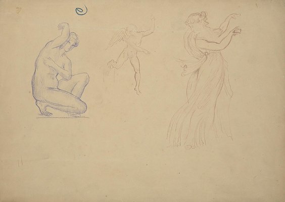 Maurice Chabas, Mythological Figures, Pencil Drawing, Early 20th-Century-ZCI-1257803