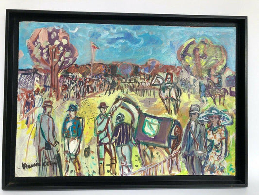 Maurice Empi, Horse Race, 1960, Oil on Canvas, Framed