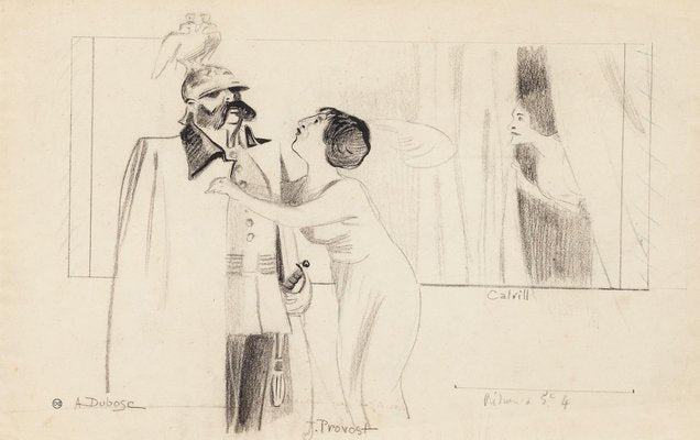 Maurice Lourdey, Theatrical Scene, Pencil on Paper, 20th Century-ZCI-870991