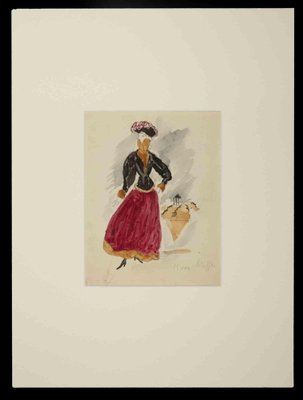 Maurice Van Moppes, Girl, Original Watercolor, Mid, 20th-Century-ZCI-1164487