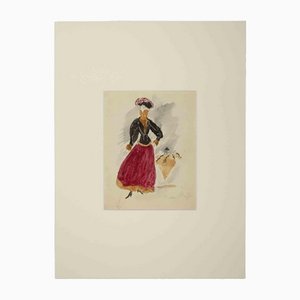 Maurice Van Moppes, Girl, Original Watercolor, Mid, 20th-Century-ZCI-1164487