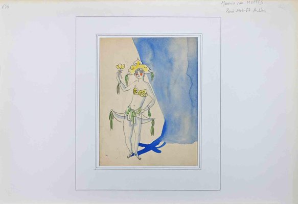 Maurice Van Moppes, The Dancer, Pencil & Watercolor, Early 20th-Century-ZCI-1270457