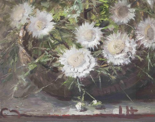 Maurizio Massi, Flowers Basket, Oil on Canvas, 1990s-ZCI-1761994