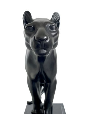 Max Le Verrier, Art Deco Style Black Panther Sculpture, 2020s, Spelter & Marble-QGS-1664437