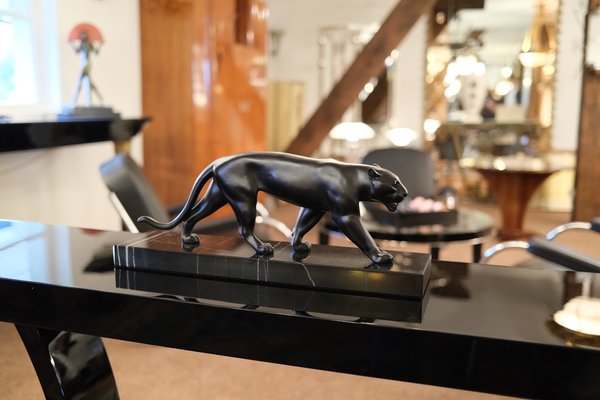 Max Le Verrier, Art Deco Style Black Panther Uganda Sculpture, 2022, Spelter & Marble-QGS-1723770