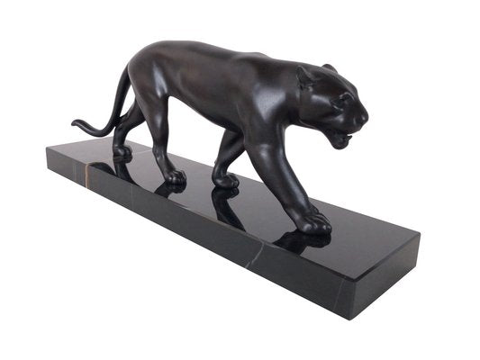 Max Le Verrier, Art Deco Style Black Panther Uganda Sculpture, 2022, Spelter & Marble-QGS-1723770