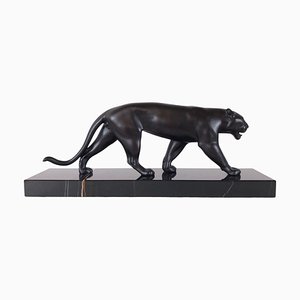 Max Le Verrier, Art Deco Style Black Panther Uganda Sculpture, 2022, Spelter & Marble-QGS-1723770