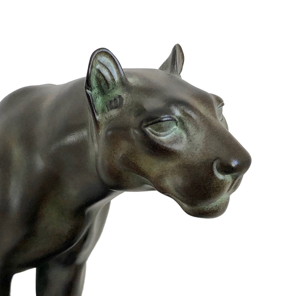 Max Le Verrier, Art Deco Style Jungle Panther Sculpture, 2020s, Spelter & Marble