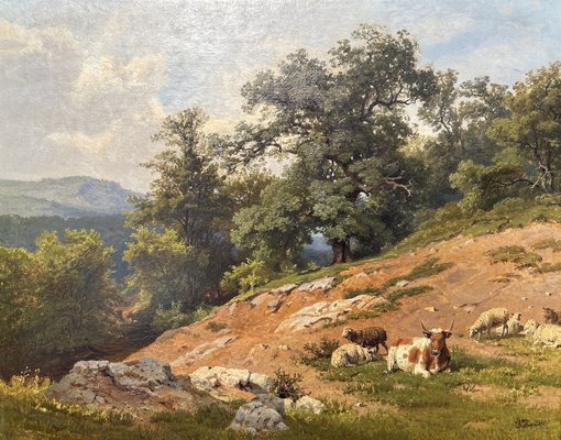 Max Schmidt, Südliche Landschaft mit Kühen, Oil on Canvas-QFT-1722557