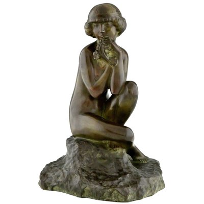 Maxime Real Del Sarte, Art Deco Sculpture, Seated Nude with Flowers, France, 1920s, Bronze-KTN-1060809