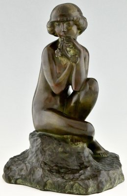 Maxime Real Del Sarte, Art Deco Sculpture, Seated Nude with Flowers, France, 1920s, Bronze-KTN-1060809