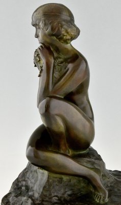 Maxime Real Del Sarte, Art Deco Sculpture, Seated Nude with Flowers, France, 1920s, Bronze-KTN-1060809