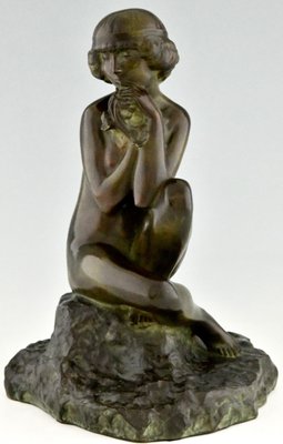 Maxime Real Del Sarte, Art Deco Sculpture, Seated Nude with Flowers, France, 1920s, Bronze-KTN-1060809