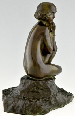 Maxime Real Del Sarte, Art Deco Sculpture, Seated Nude with Flowers, France, 1920s, Bronze-KTN-1060809