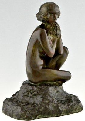 Maxime Real Del Sarte, Art Deco Sculpture, Seated Nude with Flowers, France, 1920s, Bronze-KTN-1060809