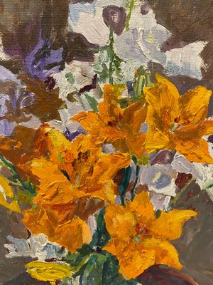 Maya Kopitzeva, Bouquet of Orange Flowers, 1981, Oil Painting, Framed-QUE-1386523