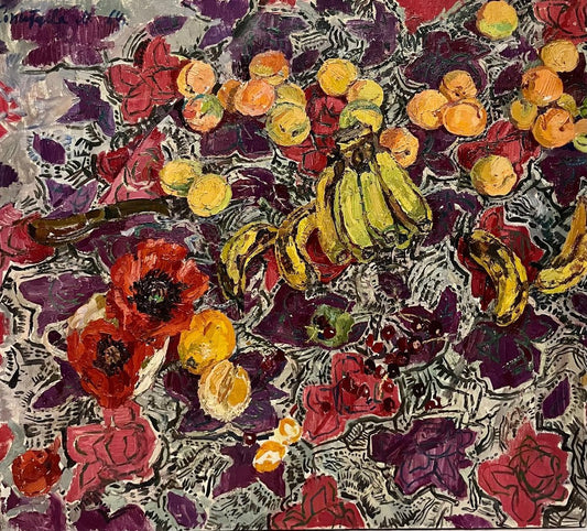 Maya Kopitzeva, Poppies and Bananas, 1964, Oil on Canvas