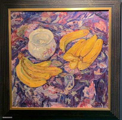 Maya Kopitzeva, Still Life, Bananas, Peaches and Grapes, Oil on Canvas, 1980-QUE-955763