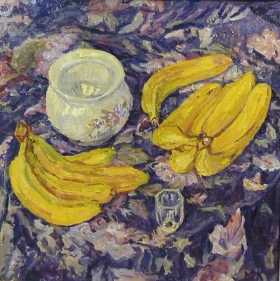 Maya Kopitzeva, Still Life, Bananas, Peaches and Grapes, Oil on Canvas, 1980-QUE-955763