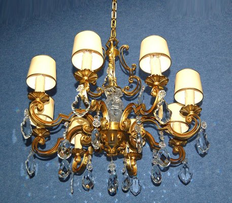 Mazarin Chandelier in Gilded Bronze and Crystal, 1940s-AWH-1433733