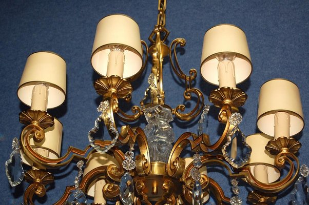 Mazarin Chandelier in Gilded Bronze and Crystal, 1940s-AWH-1433733