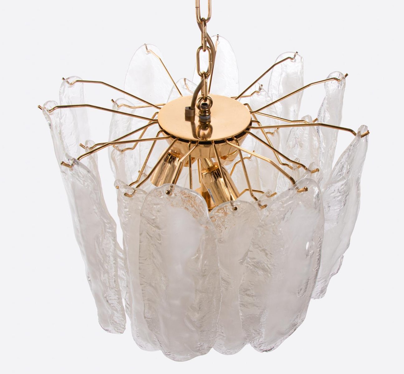 Mazzega Murano Glass Petals Gold Plated Chandelier, 1970s