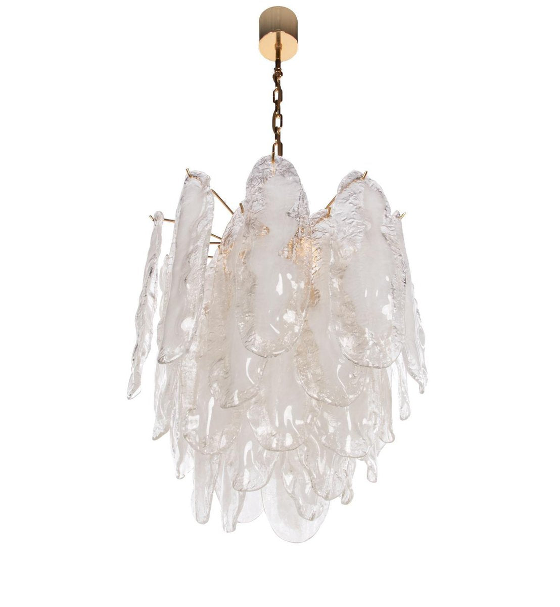 Mazzega Murano Glass Petals Gold Plated Chandelier, 1970s