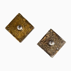 Mazzega Style Applique in Steel and Worked Glass Amber, 1970s, Set of 2-JQO-1273519