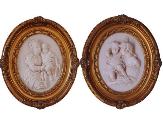 Medallions of Mother and Child, Faux Marble Resin, Set of 2-TCS-1080629