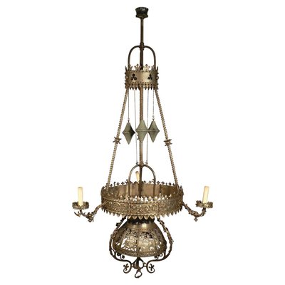 Medieval Iron Luster Handforged Chandelier, Germany, 1890s-KJP-1423587