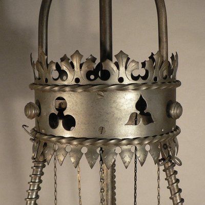 Medieval Iron Luster Handforged Chandelier, Germany, 1890s-KJP-1423587