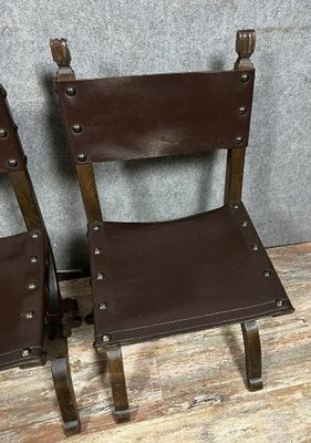 Medieval Style Chairs in Wood and Leather, Set of 2-MWB-1798394