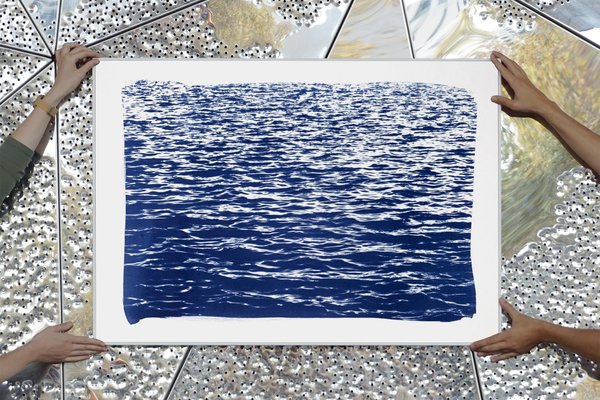 Mediterranean Blue Sea Waves, Cyanotype, 2019-RWC-789695