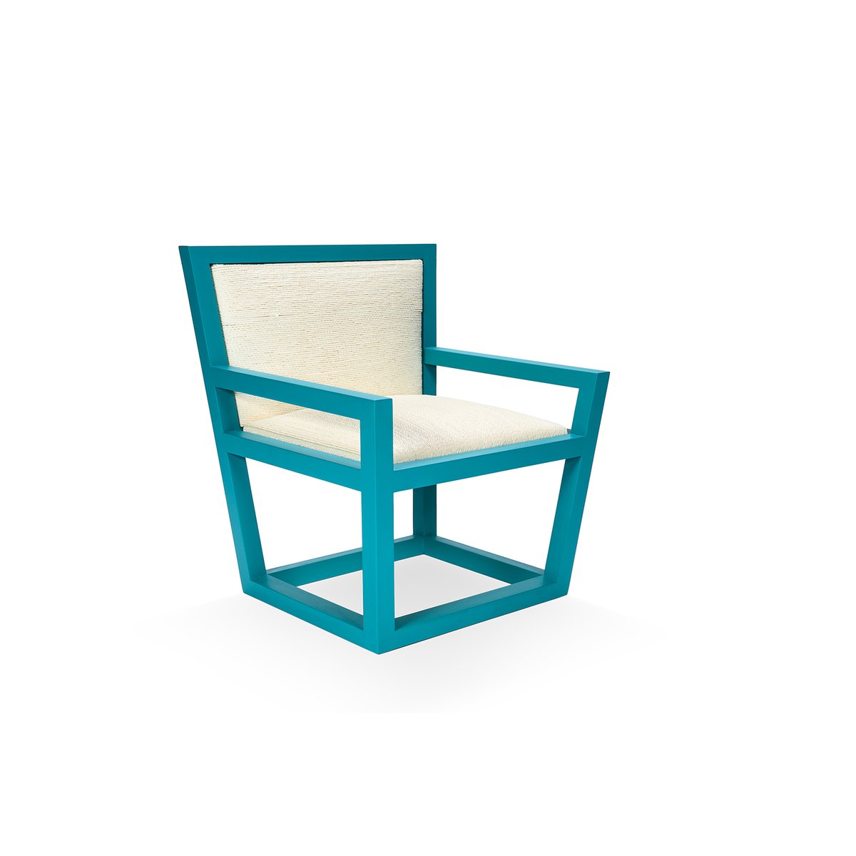 Mediterraneo Armchair in Turquoise Lacquered Wood & Hemp Rope by Architetti Artigiani Anonimi