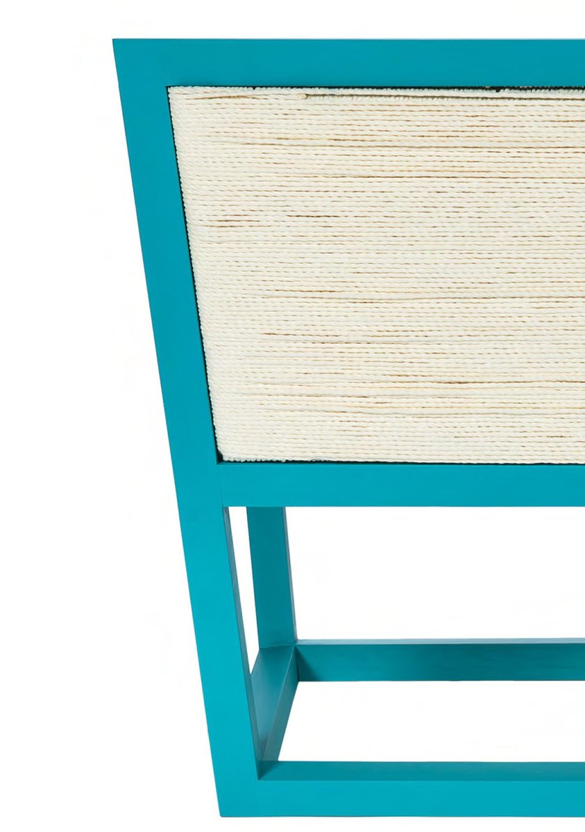 Mediterraneo Armchair in Turquoise Lacquered Wood & Hemp Rope by Architetti Artigiani Anonimi