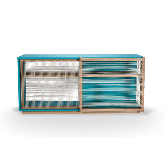 Mediterraneo Sideboard in Turquoise Lacquered Wood & Hemp Rope by Architetti Artigiani Anonimi