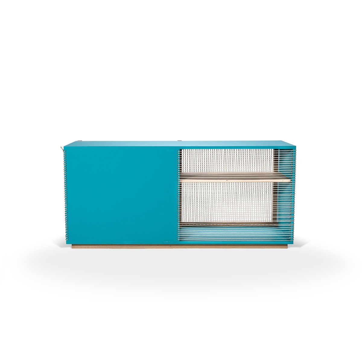 Mediterraneo Sideboard in Turquoise Lacquered Wood & Hemp Rope by Architetti Artigiani Anonimi