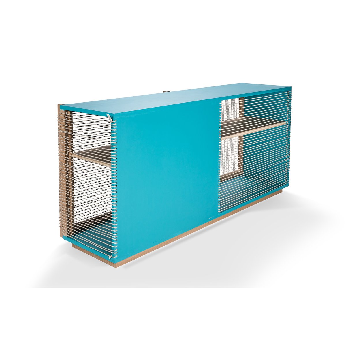 Mediterraneo Sideboard in Turquoise Lacquered Wood & Hemp Rope by Architetti Artigiani Anonimi