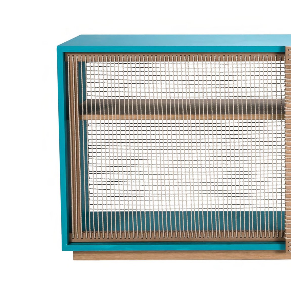 Mediterraneo Sideboard in Turquoise Lacquered Wood & Hemp Rope by Architetti Artigiani Anonimi