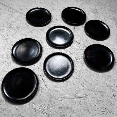 Meiji Era Black Lacquered Wooden Plates, 1890s, Set of 8-DWL-1816179